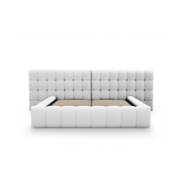 Pat matrimonial gri deschis tapițat cu spațiu de depozitare cu somieră 200x200 cm Mamaia – Micadoni Home-image-4