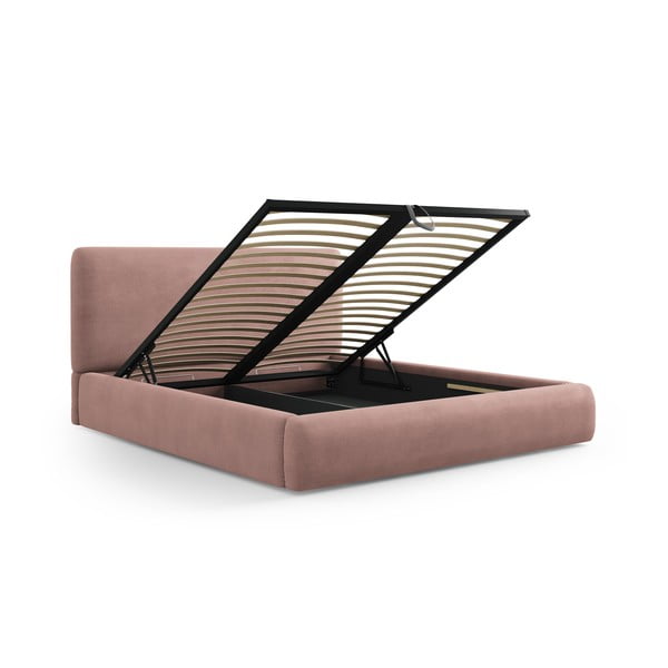 Pat matrimonial roz tapițat cu spațiu de depozitare cu somieră 140x200 cm Colonel – Cosmopolitan Design-image-2