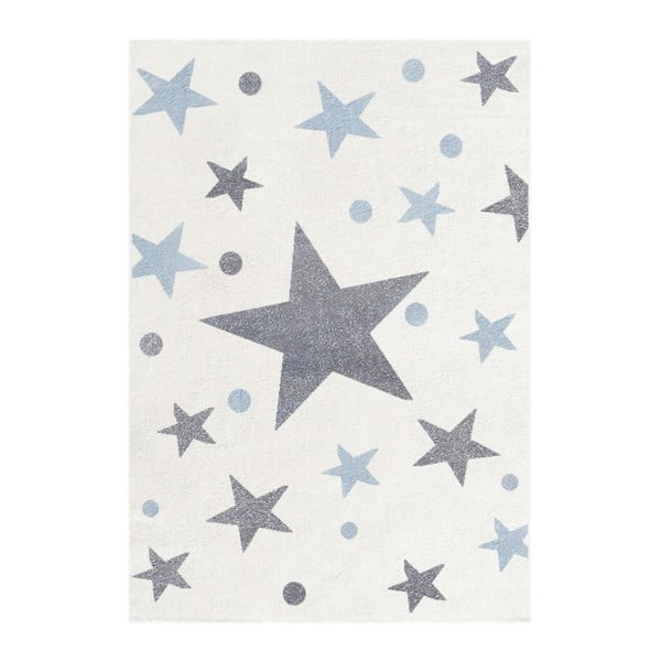 Covor pentru copii cu stele gri și albastre Happy Rugs Stars, 120 x 180 cm, alb
