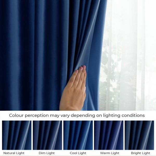 Draperie albastru-închis dimout (semi-opacă) din catifea 140x270 cm Eyelets – Restilo-image-4