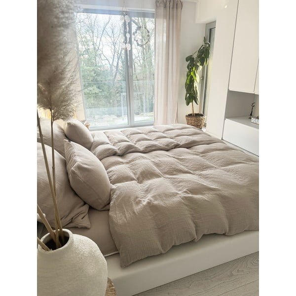 Lenjerie de pat bej din muselină pentru pat dublu 200x200 cm Plain Muslin – Butter Kings-image-2