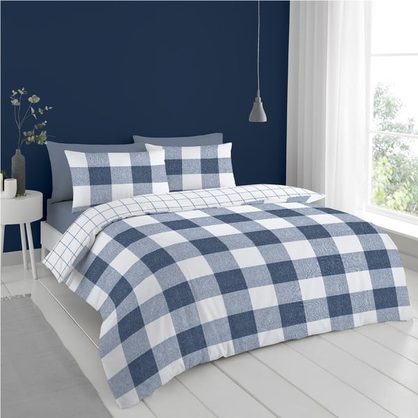 Lenjerie de pat alb-albastru 200x135 cm Bold Check - Cloudsoft-image-2