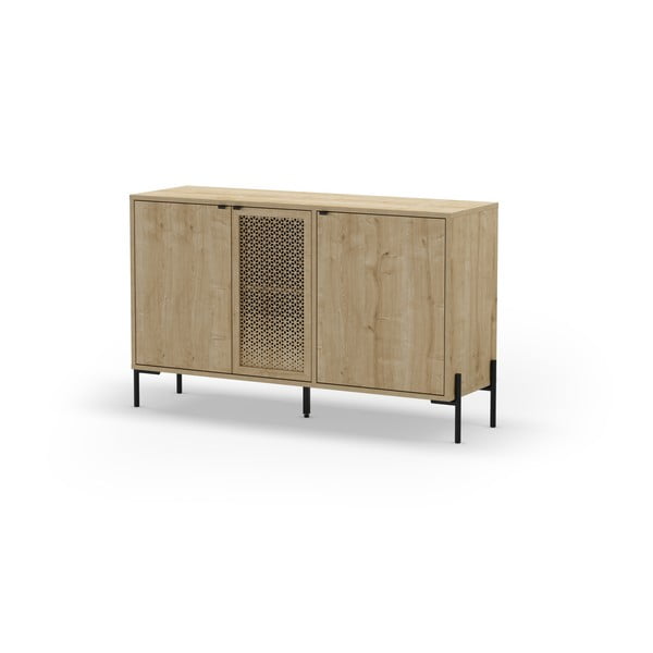 Comodă în culoare naturală joasă cu aspect de lemn de stejar 120x80 cm Inca – Marckeric-image-4