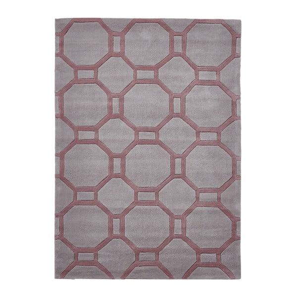 Covor țesut manual Think Rugs Hong Kong Tile Grey & Rose, 120 x 170 cm, gri - roz