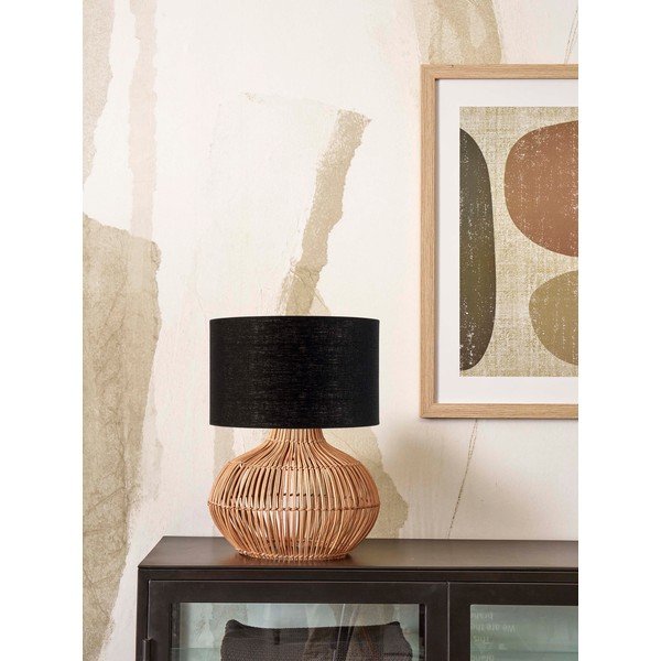 Veioză neagră/în culoare naturală cu abajur textil (înălțime 48 cm) Kalahari – Good&Mojo-image-1