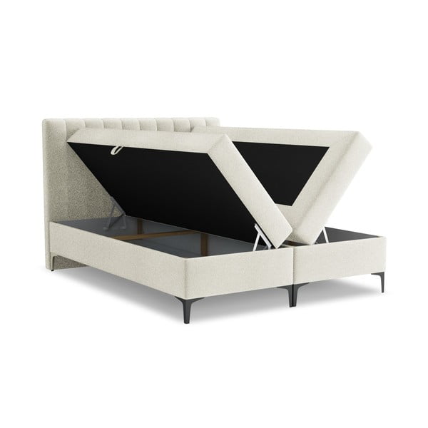 Pat boxspring bej cu spațiu de depozitare 180x200 cm Puhala – Makamii-image-1
