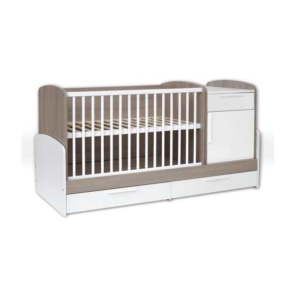 Pătuț alb pentru copii cu sertar Faktum Poppi Kombi, 70 x 120 cm