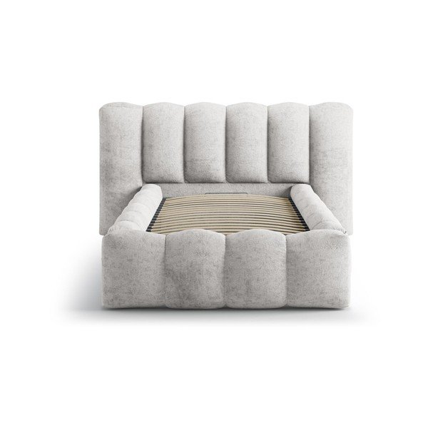 Pat gri tapițat cu spațiu de depozitare cu somieră 90x200 cm Lupine – Micadoni -image-3