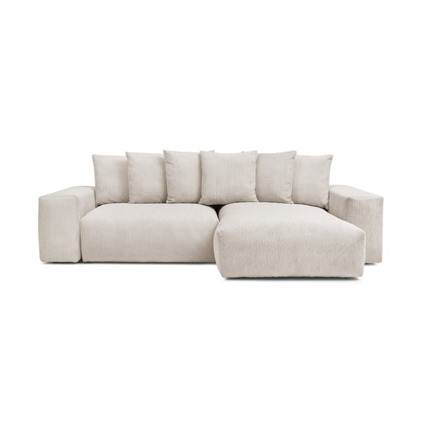 Colțar crem extensibil/cu spațiu de depozitare cu tapițerie din catifea reiată Voltaire – Bobochic Paris