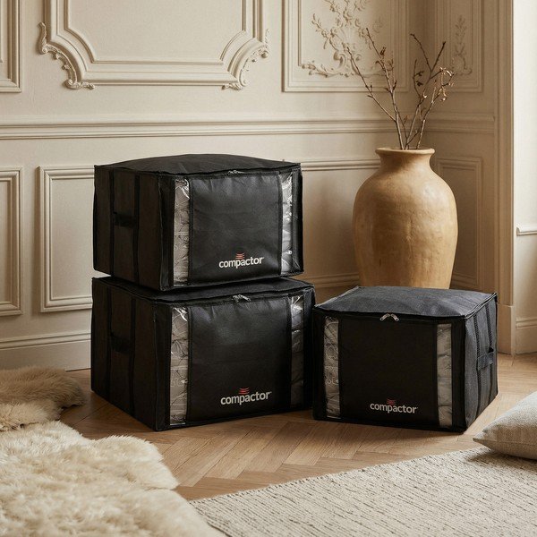 Cutii de depozitare negre 3 buc. din plastic cu vacuum 42x40x25 cm Black Edition – Compactor-image-1