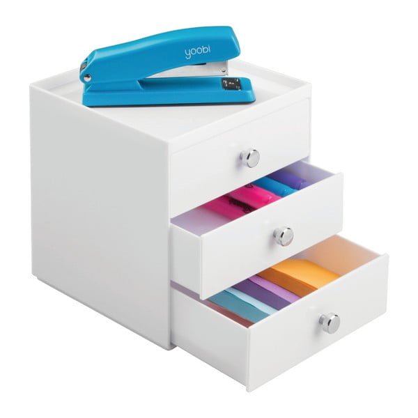 Cutie depozitare cu 3 sertare iDesign, înălțime 18 cm, alb-image-1