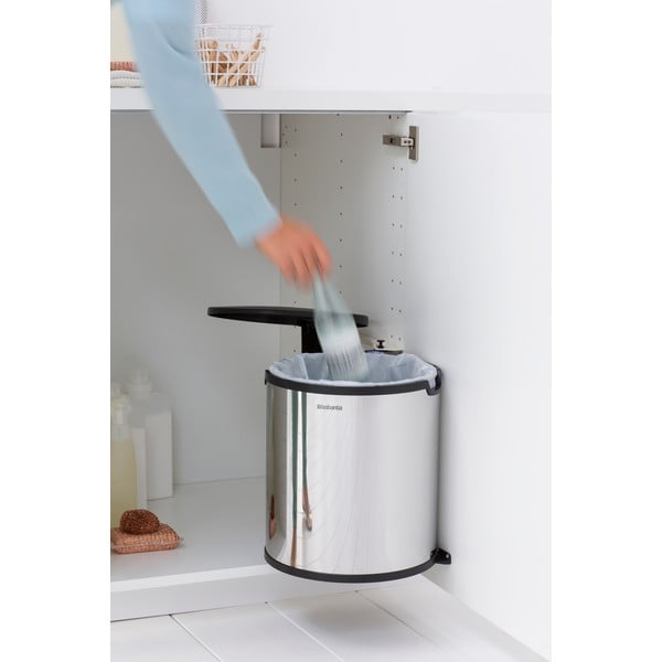 Coș de gunoi argintiu lucios  încorporat din oțel 15 l – Brabantia-image-3