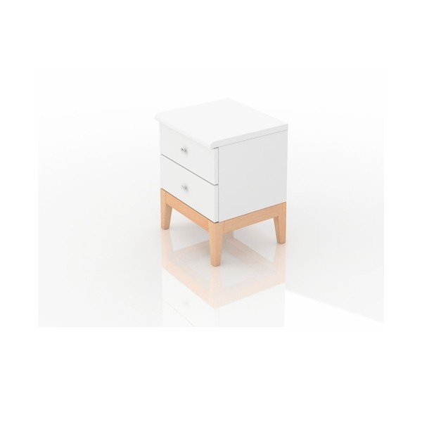 Noptieră din lemn de pin cu 2 sertare Skandica Livia, înălțime 54 cm, alb-natural-image-1
