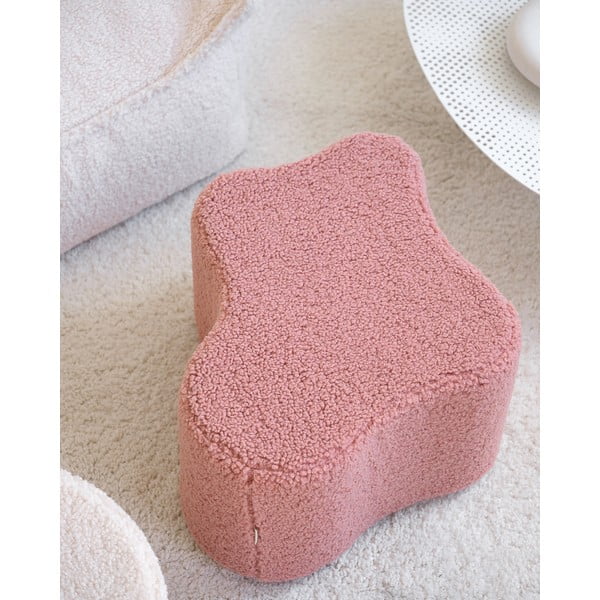 Puf de copii roz cu tapițerie din țesătură bouclé Cloud – Wigiwama-image-4