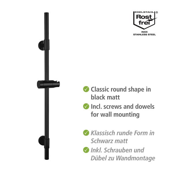 Tijă de duș neagră de montat pe perete din oțel inoxidabil 66 cm Basic – Wenko-image-2