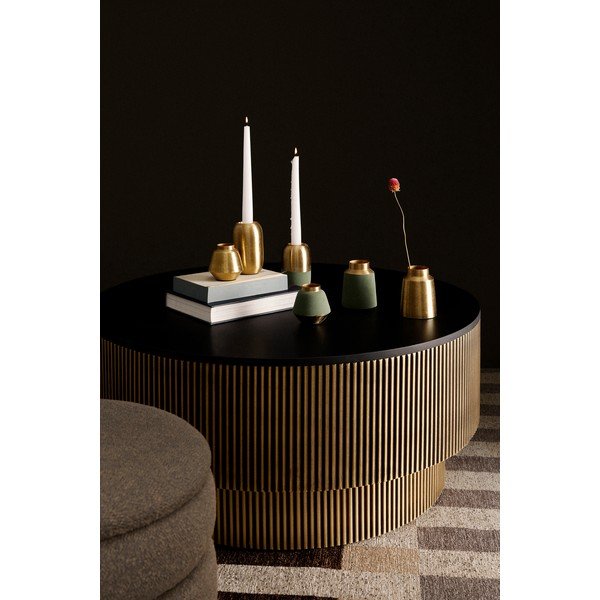 Măsuță de cafea neagră/aurie rotundă cu blat din lemn de mango ø 90 cm Virat – Bizzotto-image-1