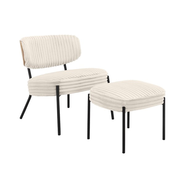 Fotoliu cu taburet crem cu tapițerie din catifea reiată Jerry – Støraa