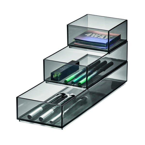 Organizatoare de baie negru-mat pentru cosmetice 3 buc. din plastic reciclat Stack & Slide – iDesign-image-2