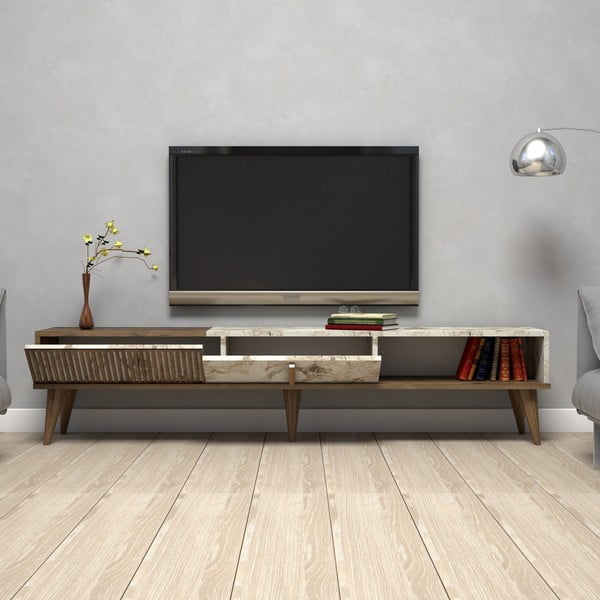 Comodă TV în culoare naturală cu aspect de marmură 180x40 cm Milan – Kalune Design-image-2