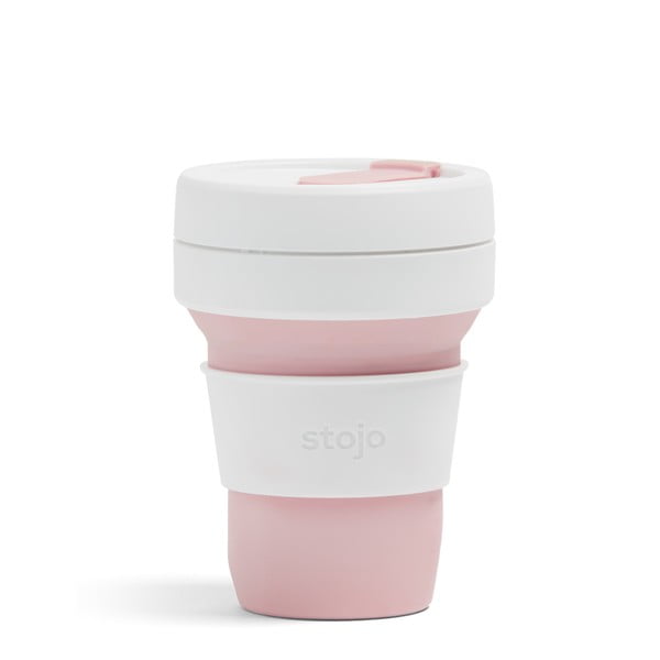Cană de călătorie pliabilă Stojo Pocket Cup Rose, 355 ml, alb-roz