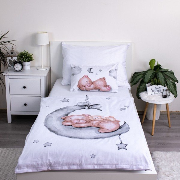 Lenjerie de pat pentru copii albă din bumbac pentru pătuț 100x135 cm Teddy Bear "Ribbon" – Jerry Fabrics-image-1