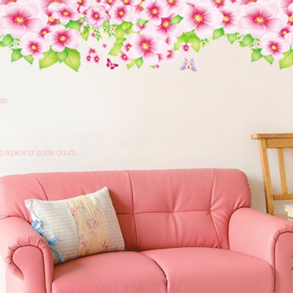 Autocolant Ambiance Hedge And Pink Flowers
