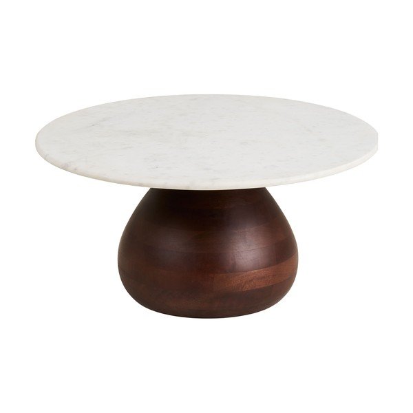 Măsuță de cafea albă/în culoare naturală închisă rotundă cu blat din marmură ø 70 cm Heide – House Nordic-image-2