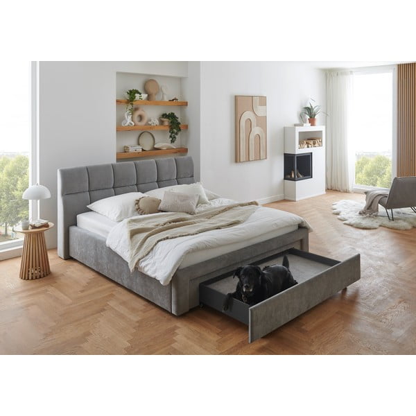 Pat matrimonial gri tapițat fără somieră 180x200 cm Canyon – Meise Möbel-image-1