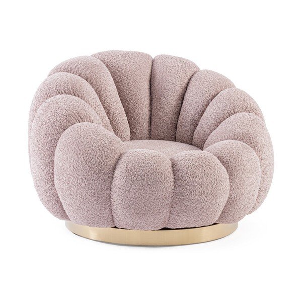 Fotoliu roz pivotant cu tapițerie din țesătură bouclé Florel – Bizzotto