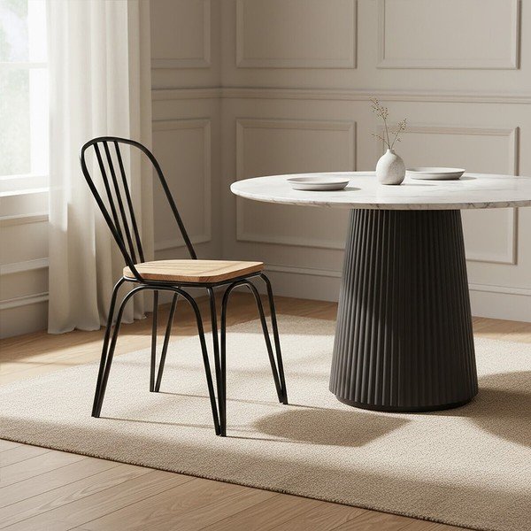 Scaun de dining negru din lemn de ulm District – Premier Housewares-image-1