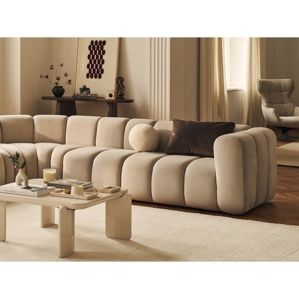 Colțar modular bej cu tapițerie din chenille Lupine – Micadoni -image-4