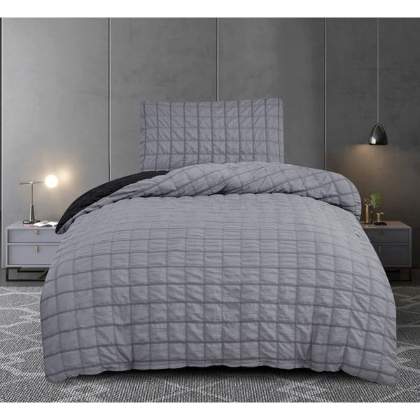 Lenjerie de pat neagră/gri din țesătură crep pentru pat de o persoană 140x200 cm Naomi – My House