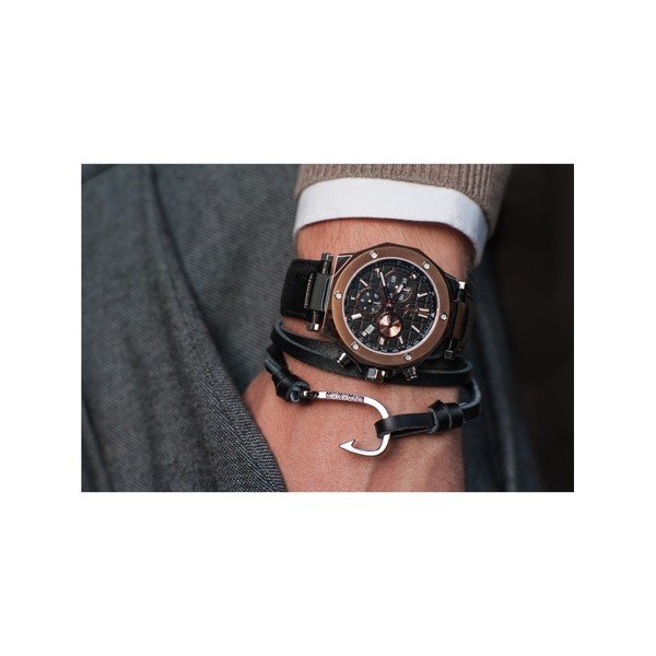 Brățară bărbătească din piele și pandantiv Monomen Hook, negru-argintiu-image-2