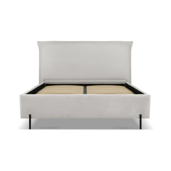 Pat matrimonial gri deschis tapițat cu spațiu de depozitare cu somieră 160x200 cm Armie – Milo Casa-image-2