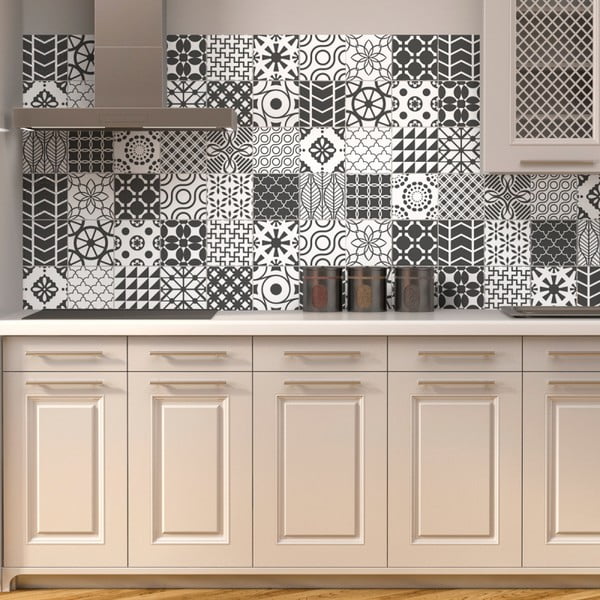 Set 24 autocolante de perete Ambiance Cement Tiles Gray Lindos, 10 x 10 cm