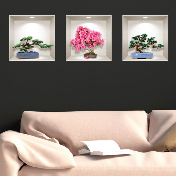 Set 3 autocolante 3D pentru perete Ambiance Natural and Colorful Bonsai-image-2