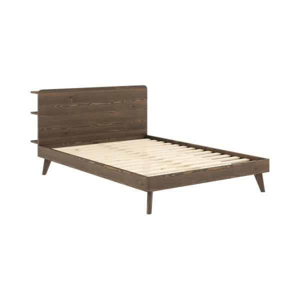 Pat matrimonial maro din lemn masiv de pin cu somieră 160x200 cm Retreat – Karup Design