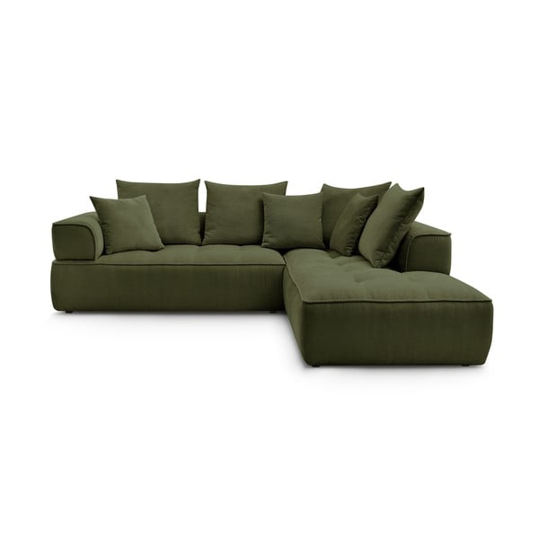 Colțar verde cu tapițerie din chenille (cu colț pe partea dreaptă/în formă de ”L”) Whesley – Bobochic Paris