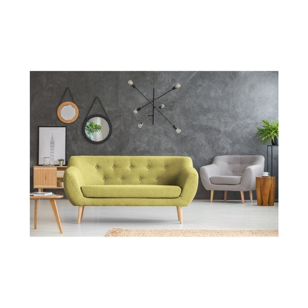 Canapea cu 2 locuri și picioare de culoare deschisă Mazzini Sofas Sicile, galben-image-4