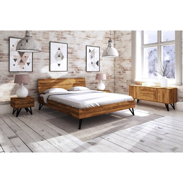 Pat dublu din lemn de stejar 140x200 cm Golo 2 - The Beds-image-1