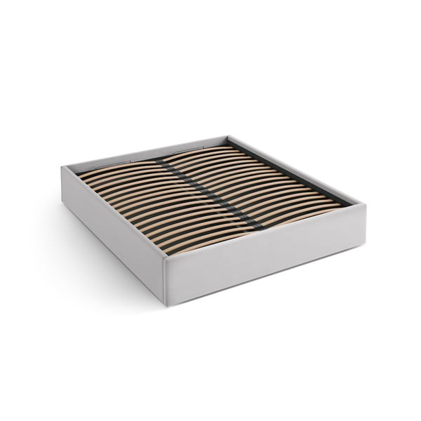 Pat matrimonial gri deschis tapițat cu spațiu de depozitare/fără tăblie cu somieră 180x200 cm Susan – Micadoni 