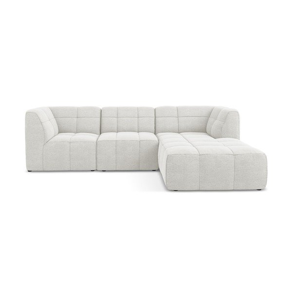 Colțar alb cu tapițerie din țesătură bouclé (cu colț pe partea dreaptă/cu șezlong) Aloha – Makamii