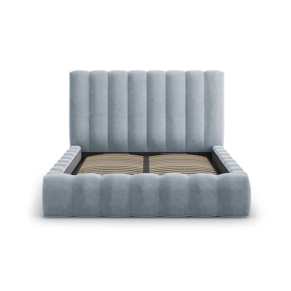 Pat dublu 200x200 cm albastru deschis tapițat cu spațiu de depozitare și somieră Kelp – Micadoni Home-image-2