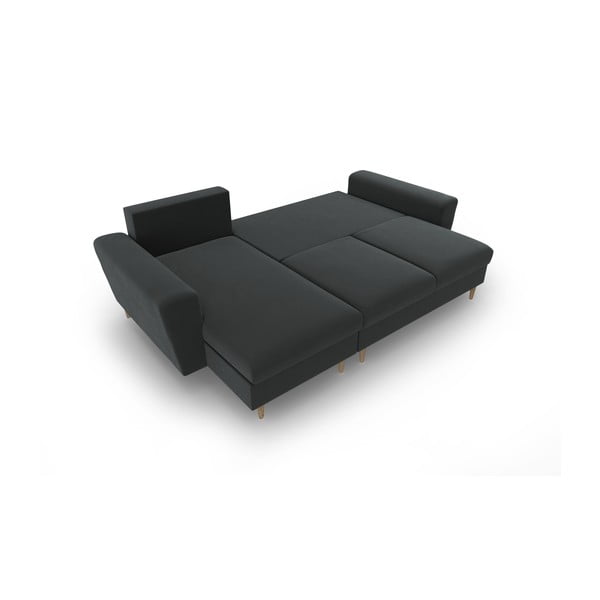 Colțar gri închis extensibil, cu spațiu de depozitare cu tapițerie din catifea Kyoto – Cosmopolitan Design-image-2