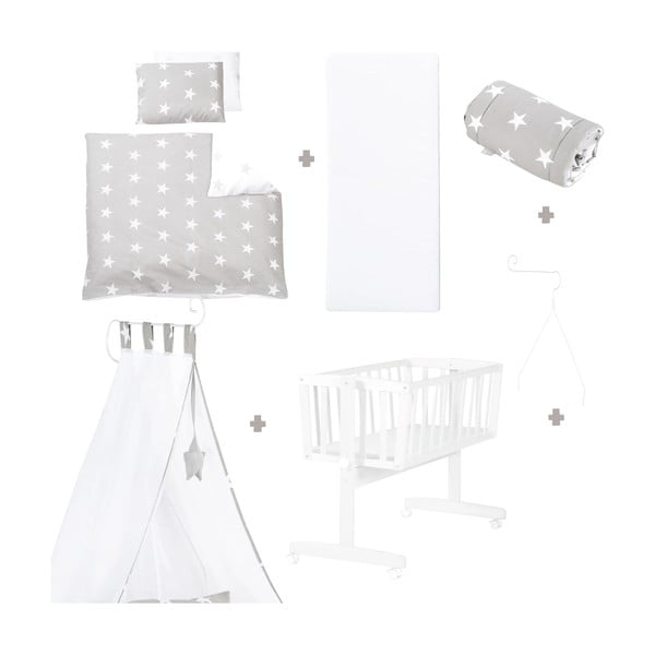 Pătuț leagăn alb cu roți și baldachin 40x90 cm Little stars – Roba-image-2