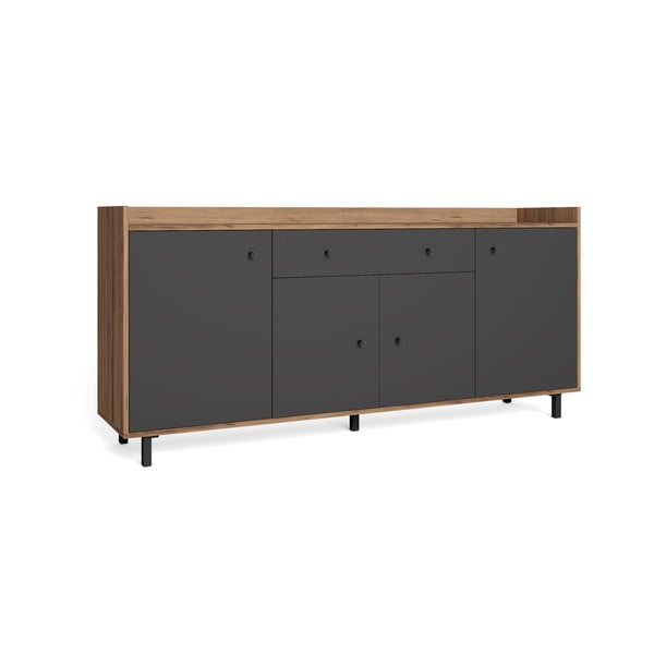Comodă joasă gri cu aspect de nuc 180x84 cm Malta - Marckeric-image-2