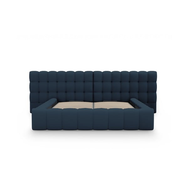 Pat matrimonial albastru închis tapițat cu spațiu de depozitare cu somieră 200x200 cm Mamaia – Micadoni Home-image-4