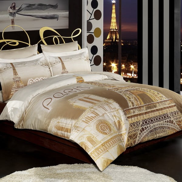Lenjerie de pat cu cearșaf Eiffel Paris, 200 x 220 cm