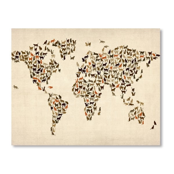 Poster cu harta lumii Americanflat Butterflies, 60 x 42 cm, maro