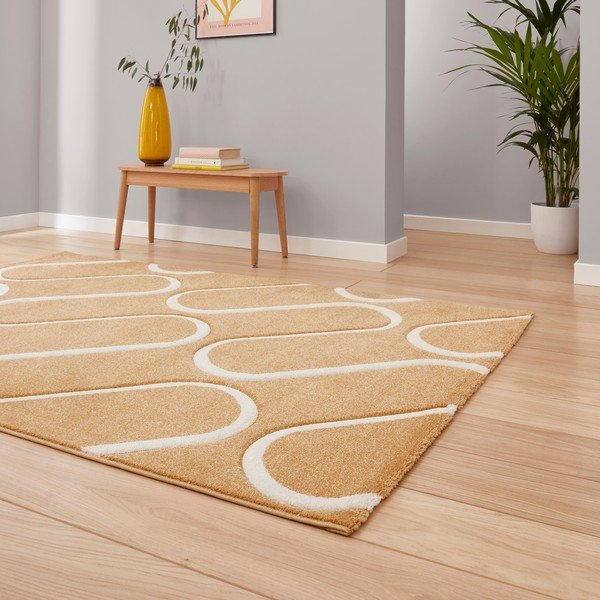 Covor galben ocru 120x170 cm Linear Curve – Catherine Lansfield-image-1